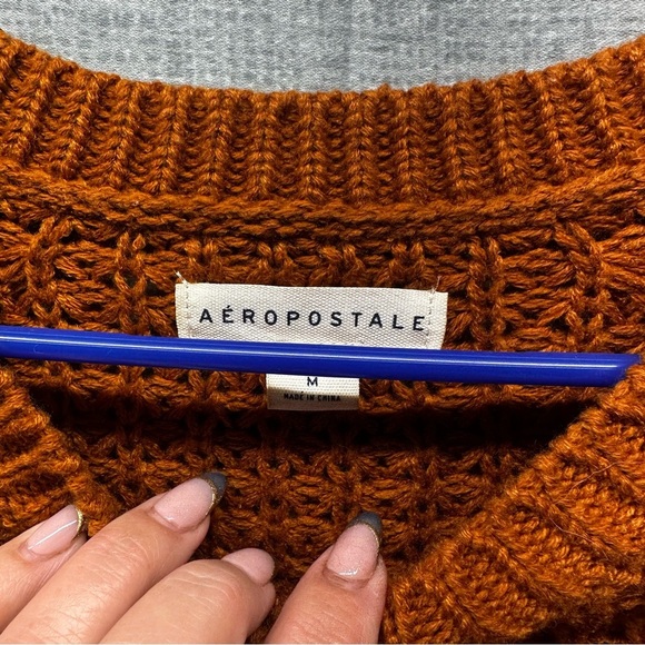 Aeropostale M Rust Orange Cropped Henley Knit Sweater - Picture 2 of 8